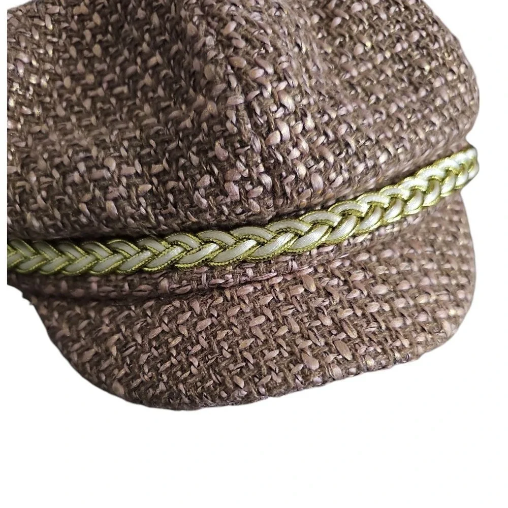 Charming Charlie Vintage-Style Tweed Newsboy‎ Cap with Gold Braided Trim